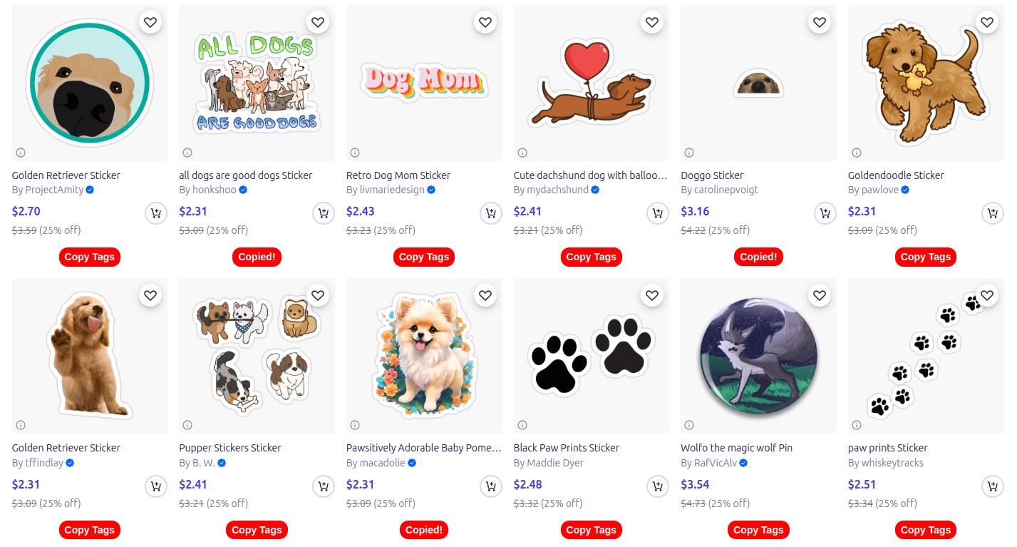 Copy tags for Redbubble